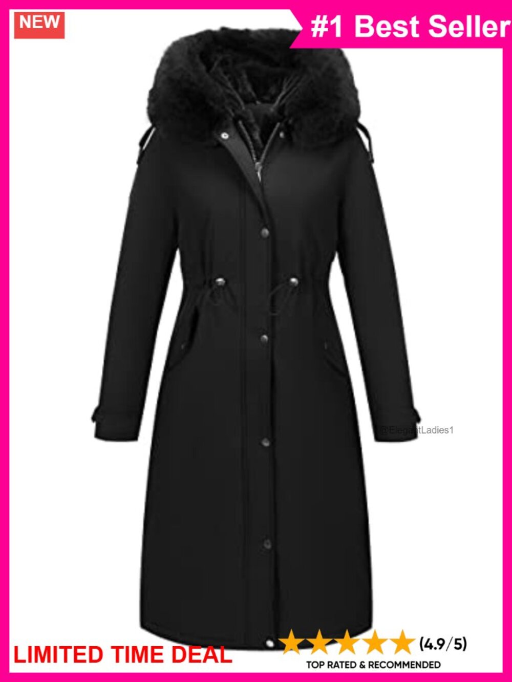 Long Puffer Parka Faux Fur Trim Hood Winter Coat